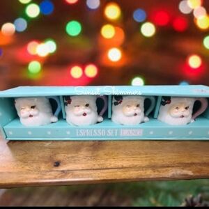 4pc Set Pastel Christmas Winking Santa Espresso Coffee Mug Cup Tier tray Decor
